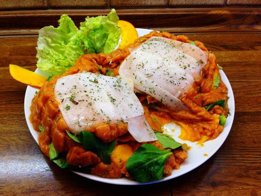 Pumpkin radise lasagne med tomat Kaki sauce